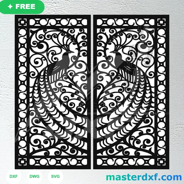 Regal Peacock Scroll DXF Panel for Laser-Cut Wall Art DXF File